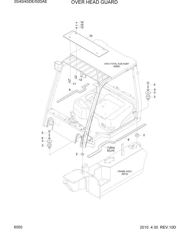 Схема запчастей Hyundai 35DE/40DE/45DE-7/50D-7AE - PAGE 6050 OVER HEAD GUARD СТРУКТУРА