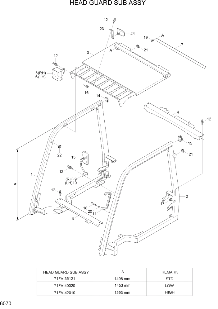 Схема запчастей Hyundai 35DE/40DE/45DE-7/50D-7AE - PAGE 6070 HEAD GUARD SUB ASSY СТРУКТУРА