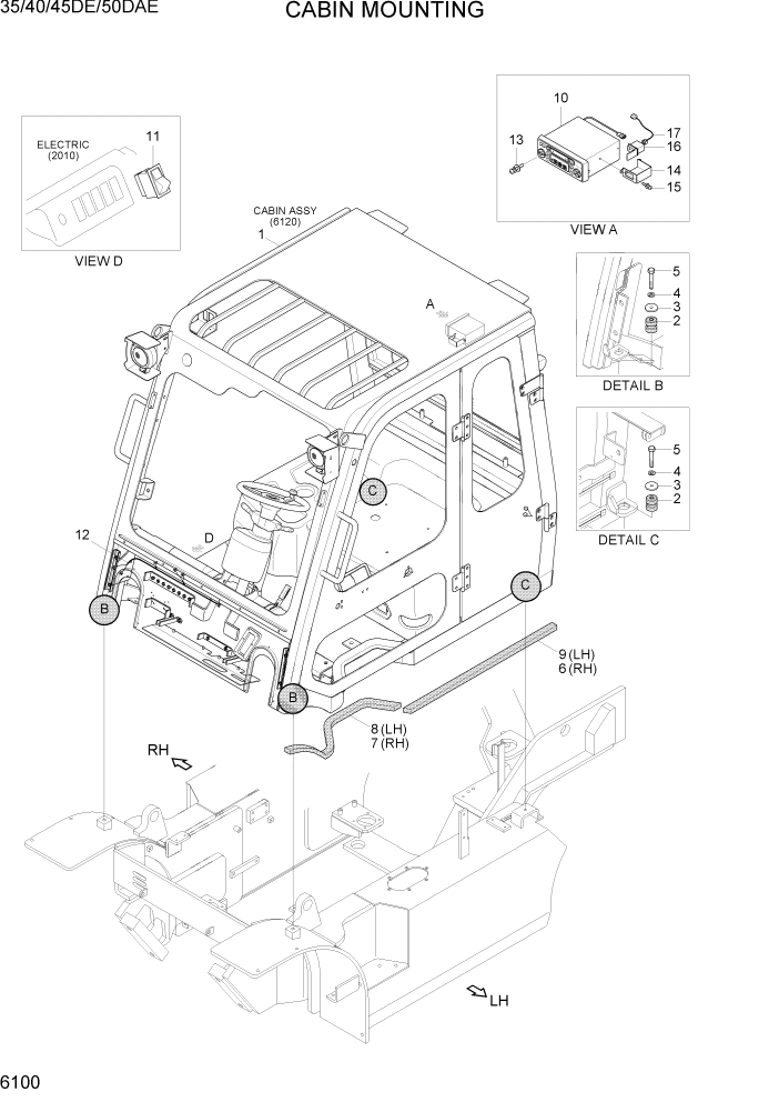 Схема запчастей Hyundai 35DE/40DE/45DE-7/50D-7AE - PAGE 6100 CABIN MOUNTING СТРУКТУРА