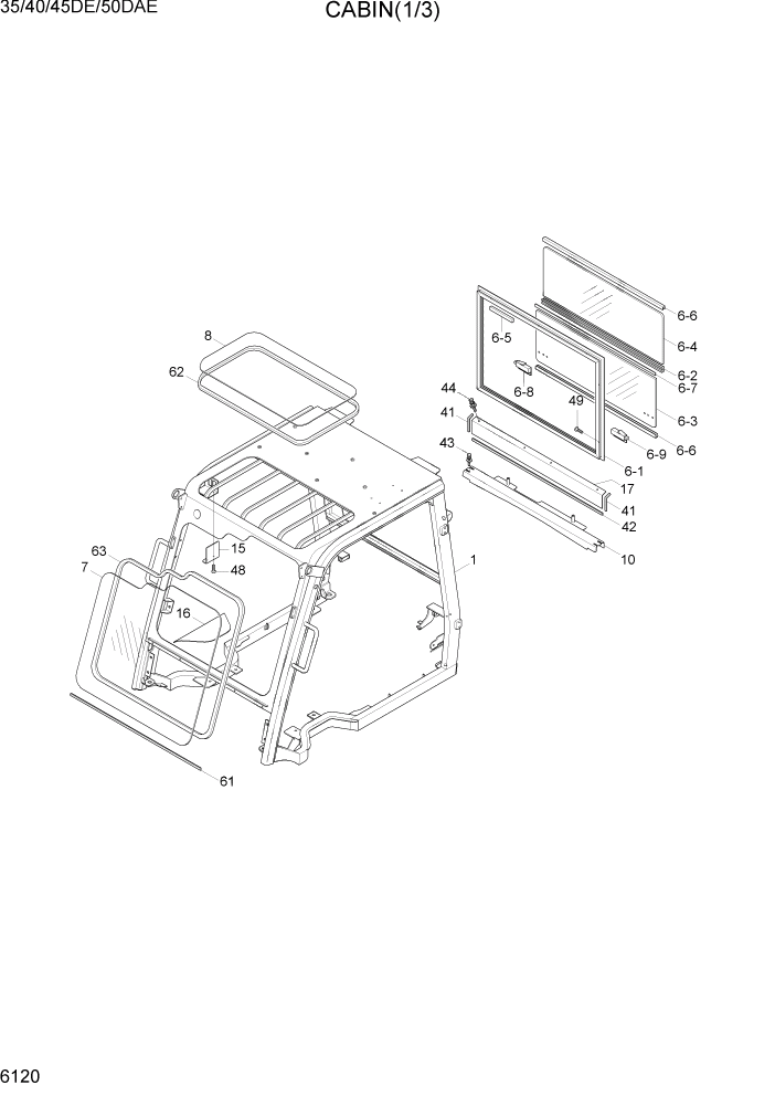 Схема запчастей Hyundai 35DE/40DE/45DE-7/50D-7AE - PAGE 6120 CABIN(1/3) СТРУКТУРА