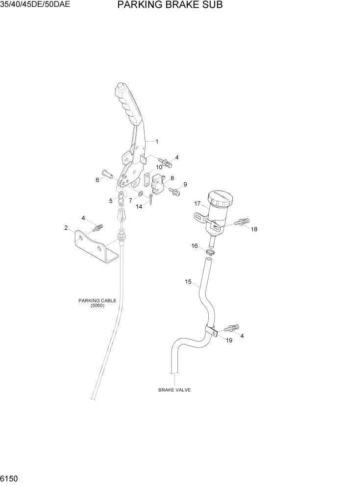 Схема запчастей Hyundai 35DE/40DE/45DE-7/50D-7AE - PAGE 6150 PARKING BRAKE SUB СТРУКТУРА