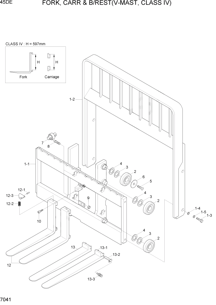 Схема запчастей Hyundai 35DE/40DE/45DE-7/50D-7AE - PAGE 7041 FORK, CARR & B/REST(V-MAST, C-IV,45DE) РАБОЧЕЕ ОБОРУДОВАНИЕ