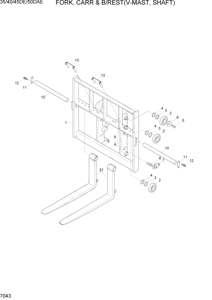 Схема запчастей Hyundai 35DE/40DE/45DE-7/50D-7AE - PAGE 7043 FORK, CARR & B/REST(V-MAST, SHAFT) РАБОЧЕЕ ОБОРУДОВАНИЕ