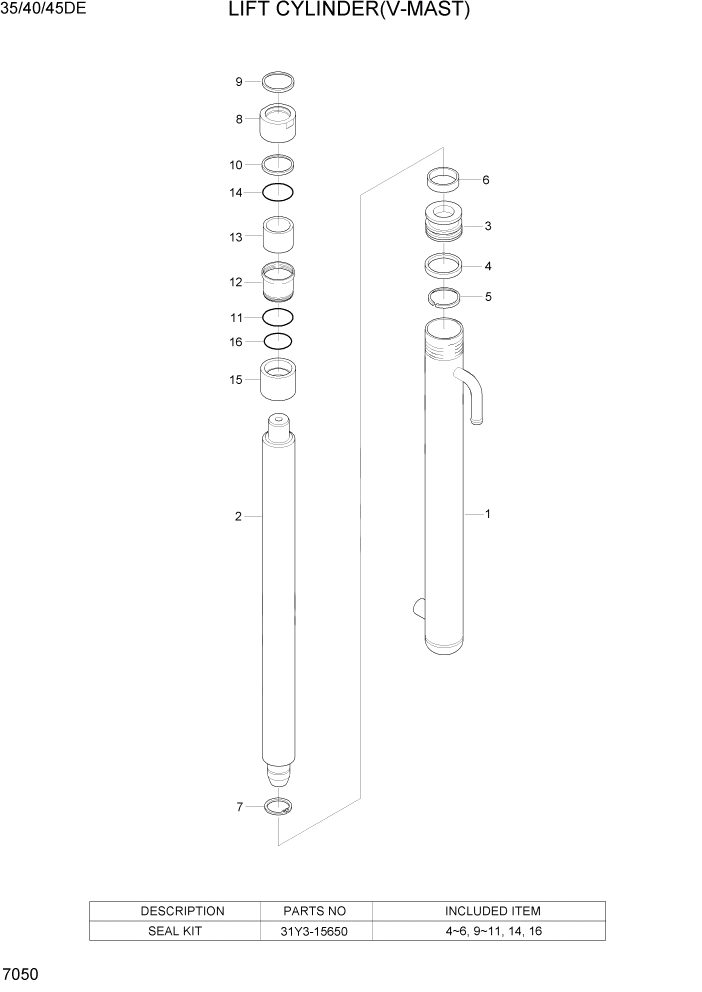 Схема запчастей Hyundai 35DE/40DE/45DE-7/50D-7AE - PAGE 7050 LIFT CYLINDER(V-MAST, 35/40/45DE) РАБОЧЕЕ ОБОРУДОВАНИЕ