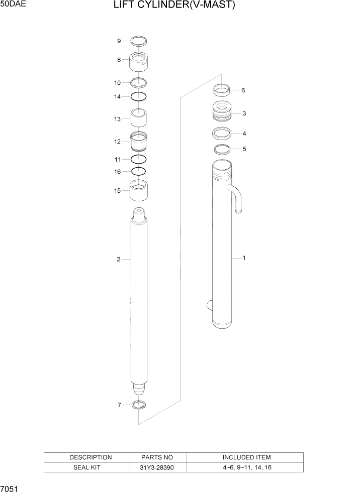 Схема запчастей Hyundai 35DE/40DE/45DE-7/50D-7AE - PAGE 7051 LIFT CYLINDER(V-MAST, 50DAE) РАБОЧЕЕ ОБОРУДОВАНИЕ