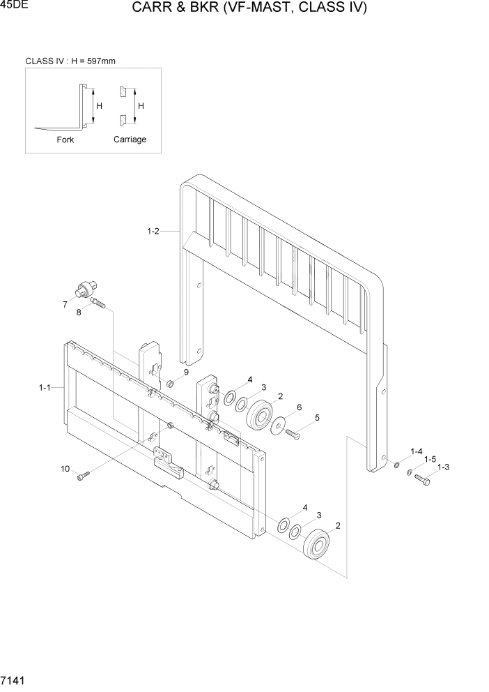 Схема запчастей Hyundai 35DE/40DE/45DE-7/50D-7AE - PAGE 7141 CARR & B/REST(V-MAST, C-IV,45DE) РАБОЧЕЕ ОБОРУДОВАНИЕ