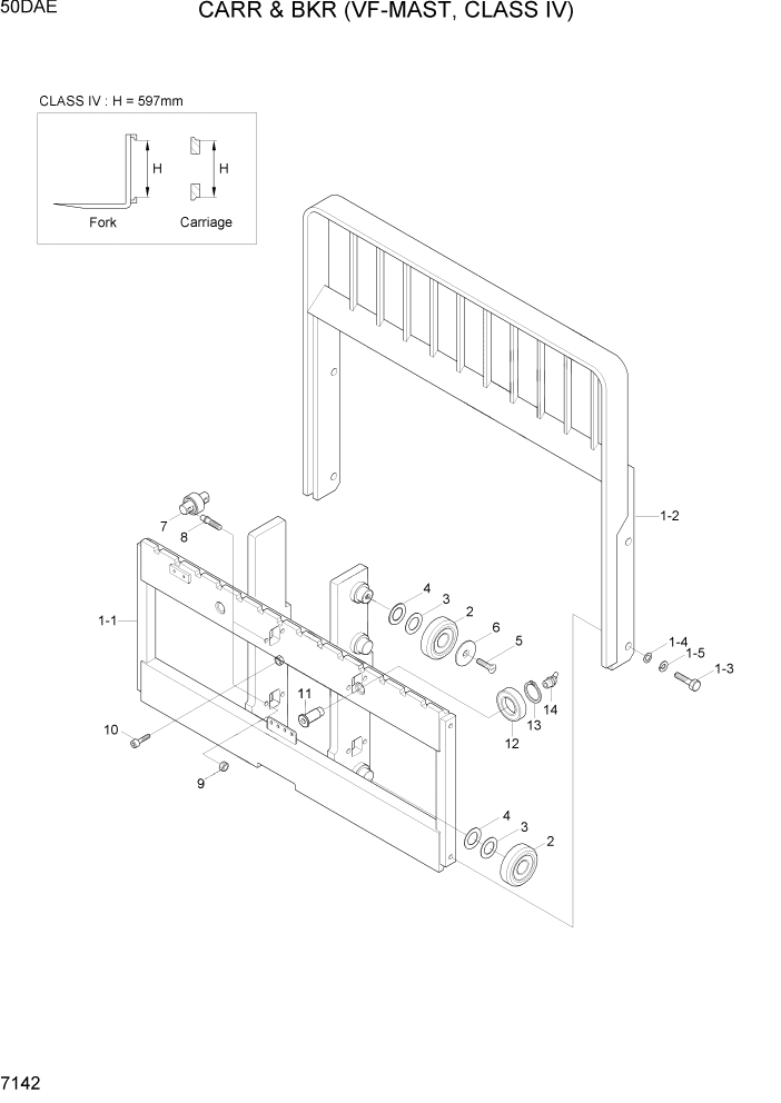 Схема запчастей Hyundai 35DE/40DE/45DE-7/50D-7AE - PAGE 7142 CARR & B/REST(V-MAST, C-IV,50DAE) РАБОЧЕЕ ОБОРУДОВАНИЕ