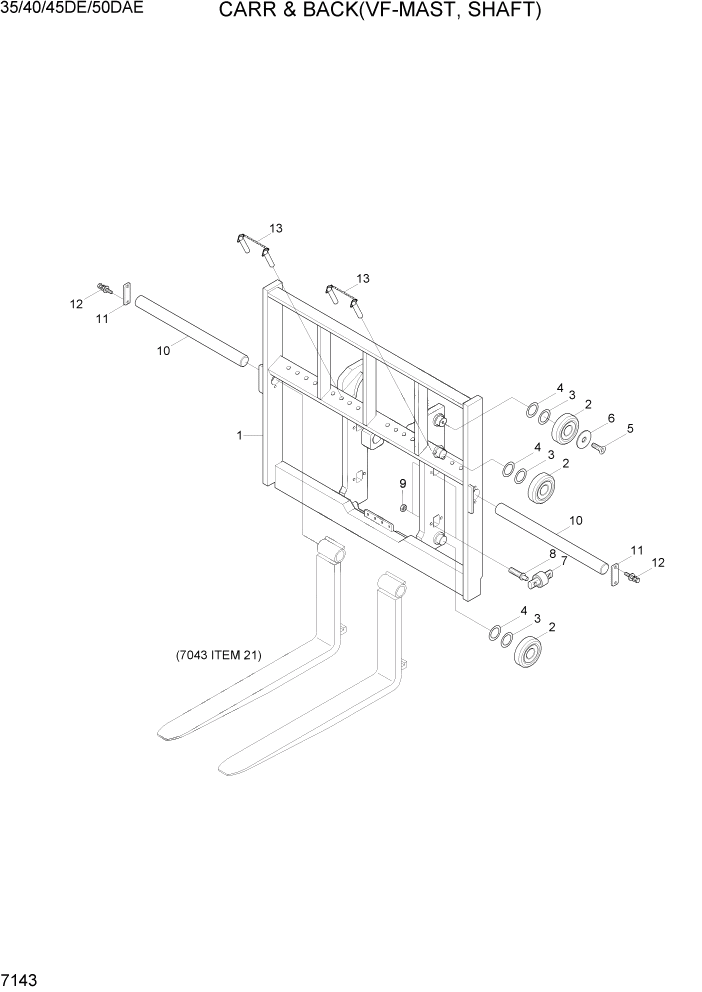 Схема запчастей Hyundai 35DE/40DE/45DE-7/50D-7AE - PAGE 7143 CARR & B/REST(V-MAST, SHAFT) РАБОЧЕЕ ОБОРУДОВАНИЕ