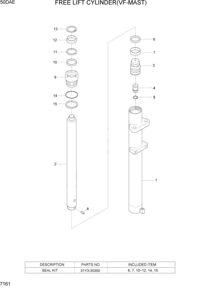 Схема запчастей Hyundai 35DE/40DE/45DE-7/50D-7AE - PAGE 7161 FREE LIFT CYLINDER(VF-MAST, 50DAE) РАБОЧЕЕ ОБОРУДОВАНИЕ