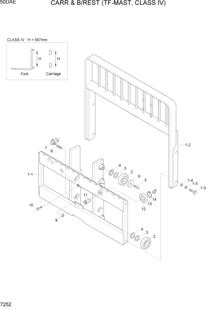 Схема запчастей Hyundai 35DE/40DE/45DE-7/50D-7AE - PAGE 7252 CARR & B/REST(TF-MAST, C-IV, 50DAE) РАБОЧЕЕ ОБОРУДОВАНИЕ