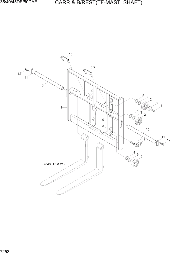 Схема запчастей Hyundai 35DE/40DE/45DE-7/50D-7AE - PAGE 7253 CARR & B/REST(TF-MAST, SHAFT) РАБОЧЕЕ ОБОРУДОВАНИЕ