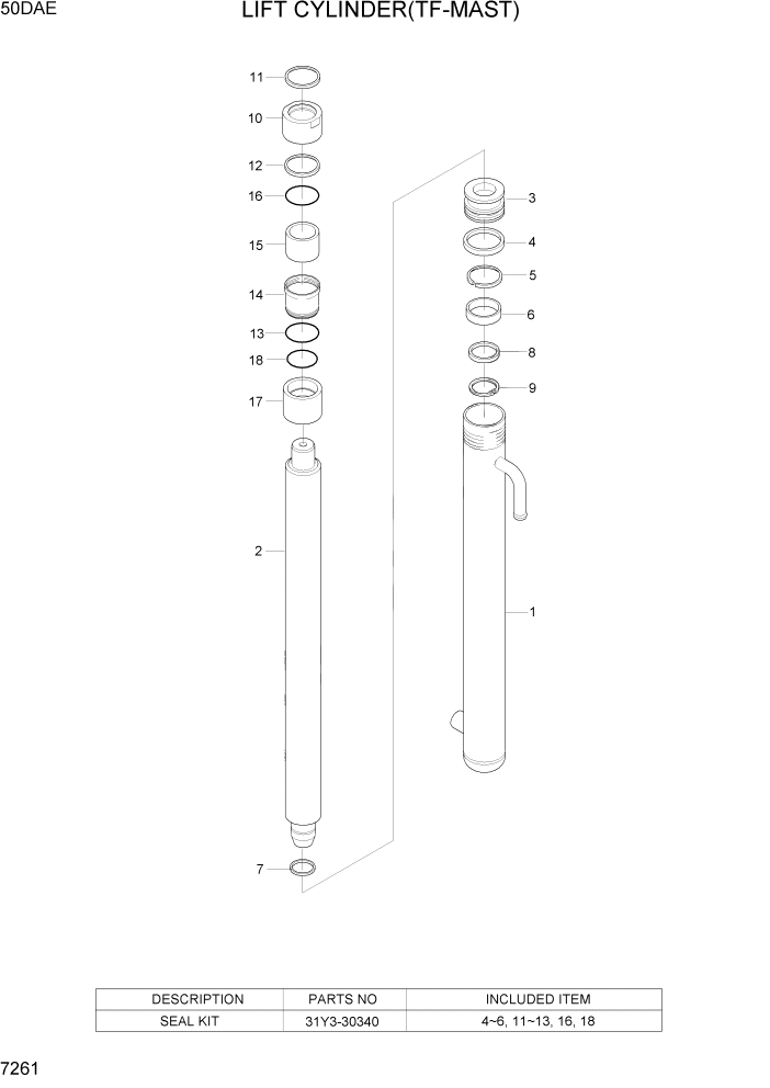 Схема запчастей Hyundai 35DE/40DE/45DE-7/50D-7AE - PAGE 7261 LIFT CYLINDER(TF-MAST,50DAE) РАБОЧЕЕ ОБОРУДОВАНИЕ