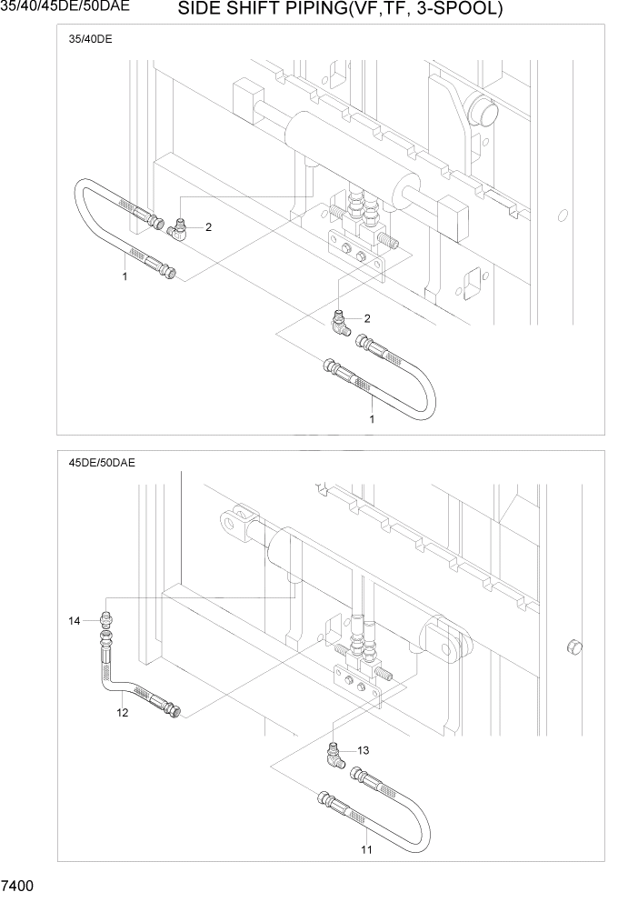 Схема запчастей Hyundai 35DE/40DE/45DE-7/50D-7AE - PAGE 7400 SIDE SHIFT PIPING(VF,TF-MAST, 3-SPOOL) РАБОЧЕЕ ОБОРУДОВАНИЕ