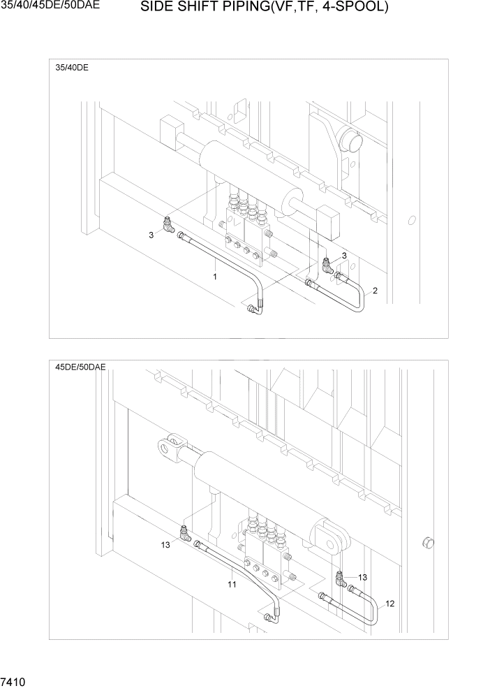 Схема запчастей Hyundai 35DE/40DE/45DE-7/50D-7AE - PAGE 7410 SIDE SHIFT PIPING(VF,TF-MAST, 4-SPOOL) РАБОЧЕЕ ОБОРУДОВАНИЕ