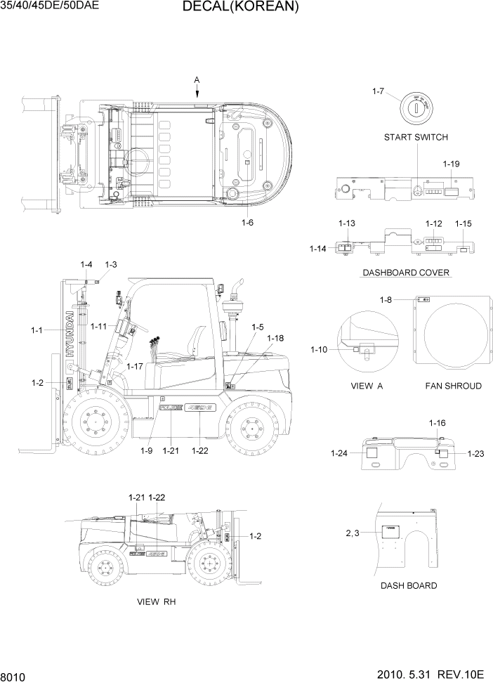 Схема запчастей Hyundai 35DE/40DE/45DE-7/50D-7AE - PAGE 8010 DECAL (KOREAN) ДРУГИЕ ЧАСТИ