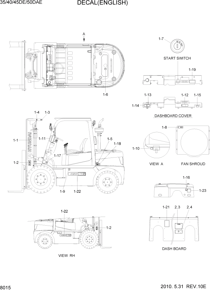 Схема запчастей Hyundai 35DE/40DE/45DE-7/50D-7AE - PAGE 8015 DECAL (ENGLISH) ДРУГИЕ ЧАСТИ