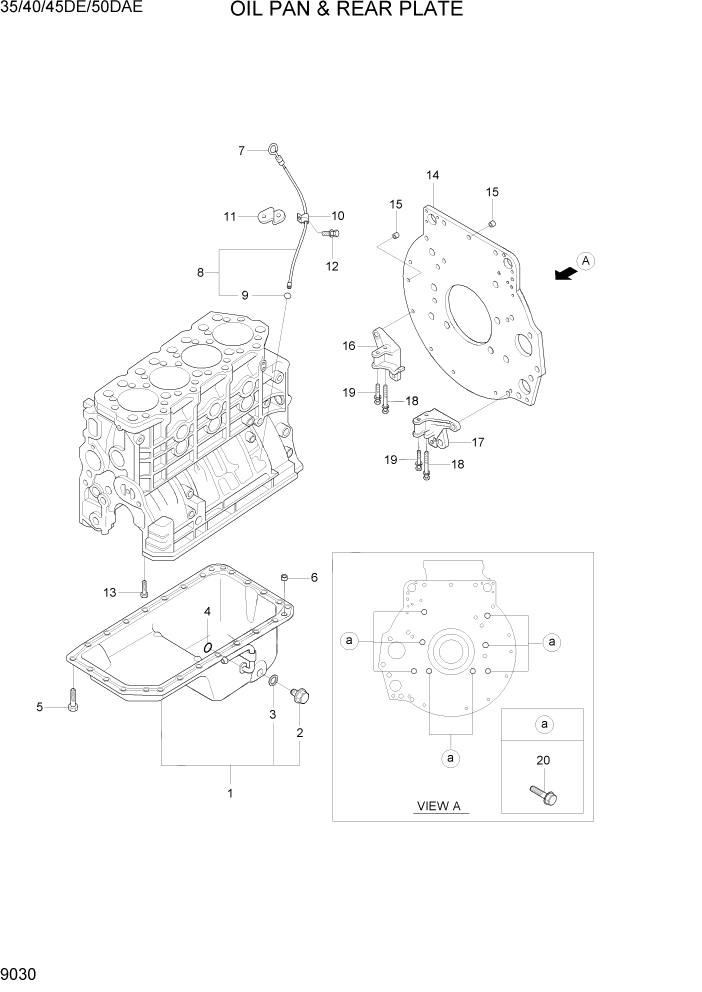 Схема запчастей Hyundai 35DE/40DE/45DE-7/50D-7AE - PAGE 9030 OIL PAN & REAR PLATE ДВИГАТЕЛЬ БАЗА