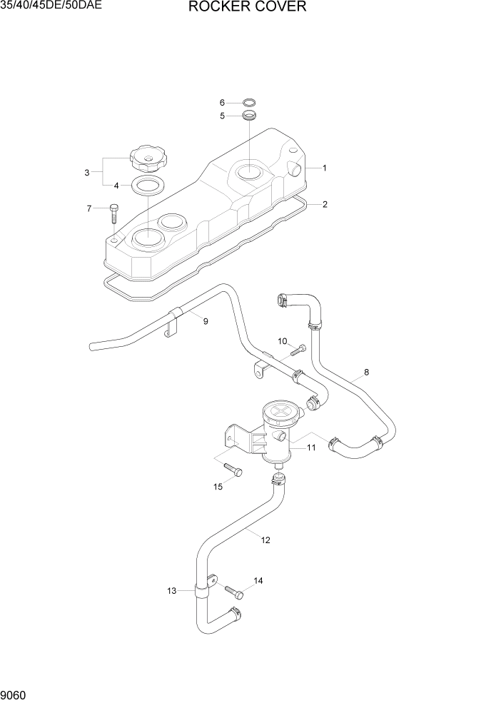 Схема запчастей Hyundai 35DE/40DE/45DE-7/50D-7AE - PAGE 9060 ROCKER COVER ДВИГАТЕЛЬ БАЗА