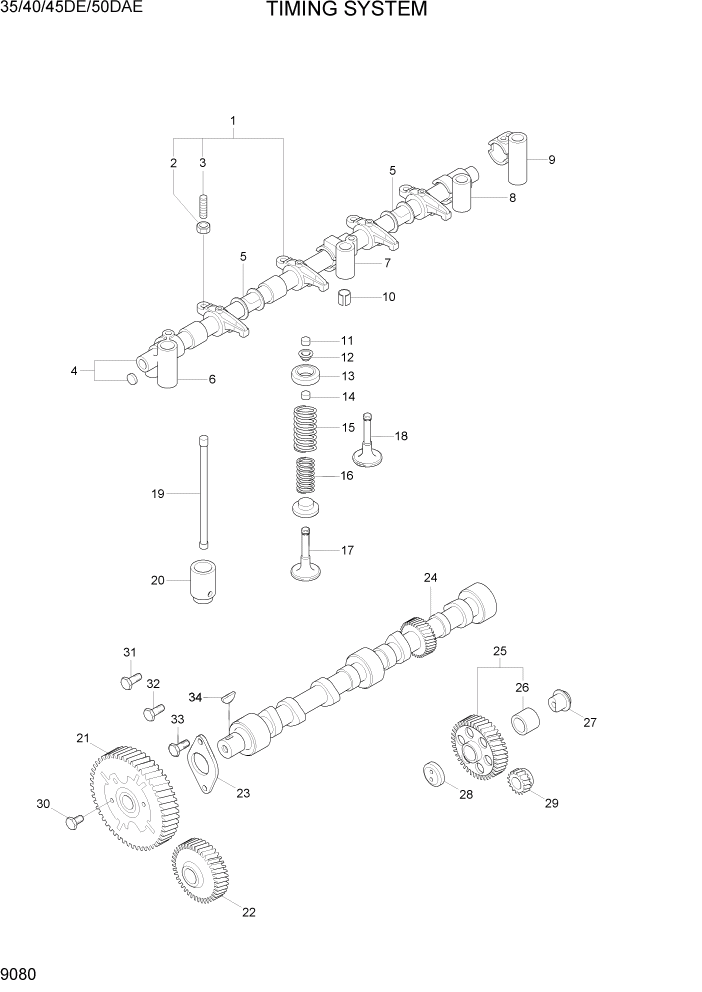 Схема запчастей Hyundai 35DE/40DE/45DE-7/50D-7AE - PAGE 9080 TIMING SYSTEM ДВИГАТЕЛЬ БАЗА