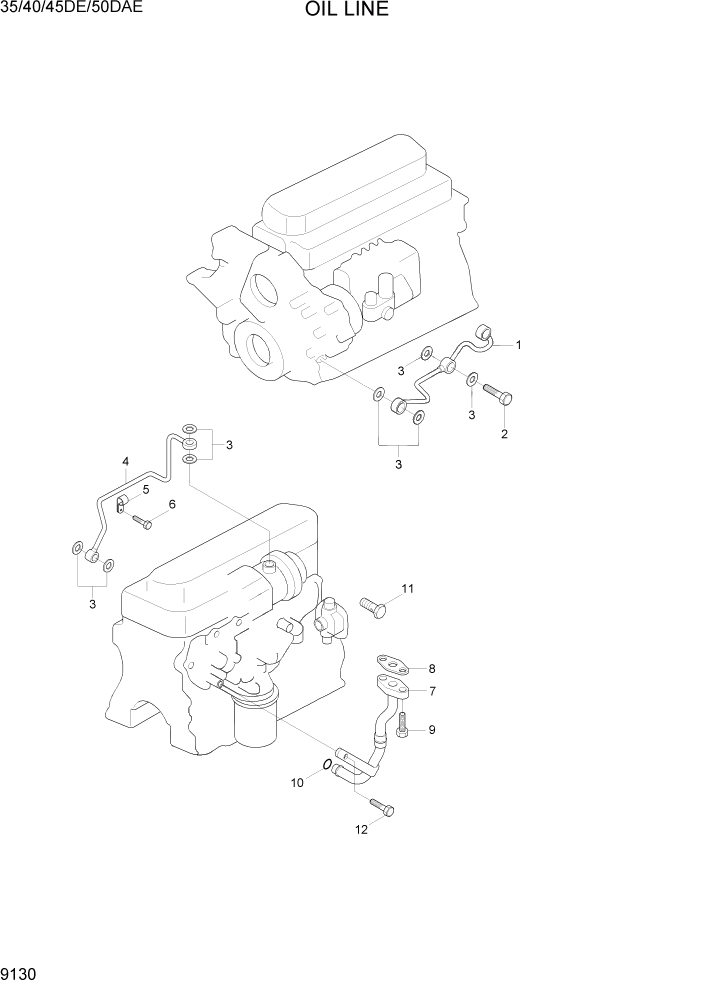 Схема запчастей Hyundai 35DE/40DE/45DE-7/50D-7AE - PAGE 9130 OIL LINE ДВИГАТЕЛЬ БАЗА