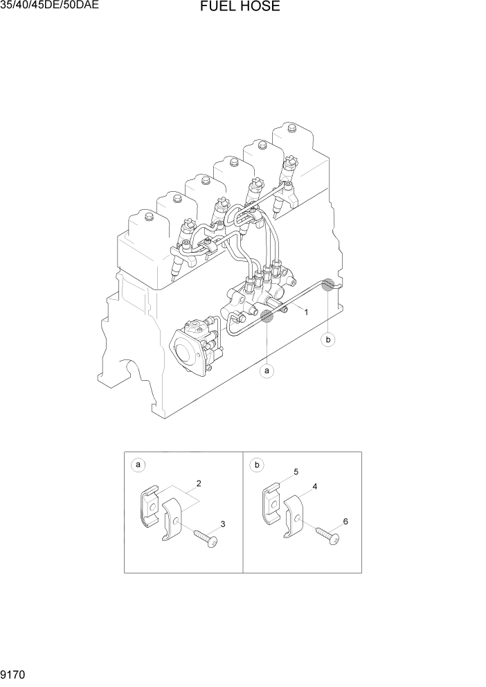 Схема запчастей Hyundai 35DE/40DE/45DE-7/50D-7AE - PAGE 9170 FUEL HOSE ДВИГАТЕЛЬ БАЗА