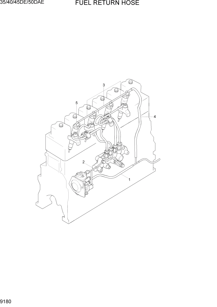 Схема запчастей Hyundai 35DE/40DE/45DE-7/50D-7AE - PAGE 9180 FUEL RETURN HOSE ДВИГАТЕЛЬ БАЗА