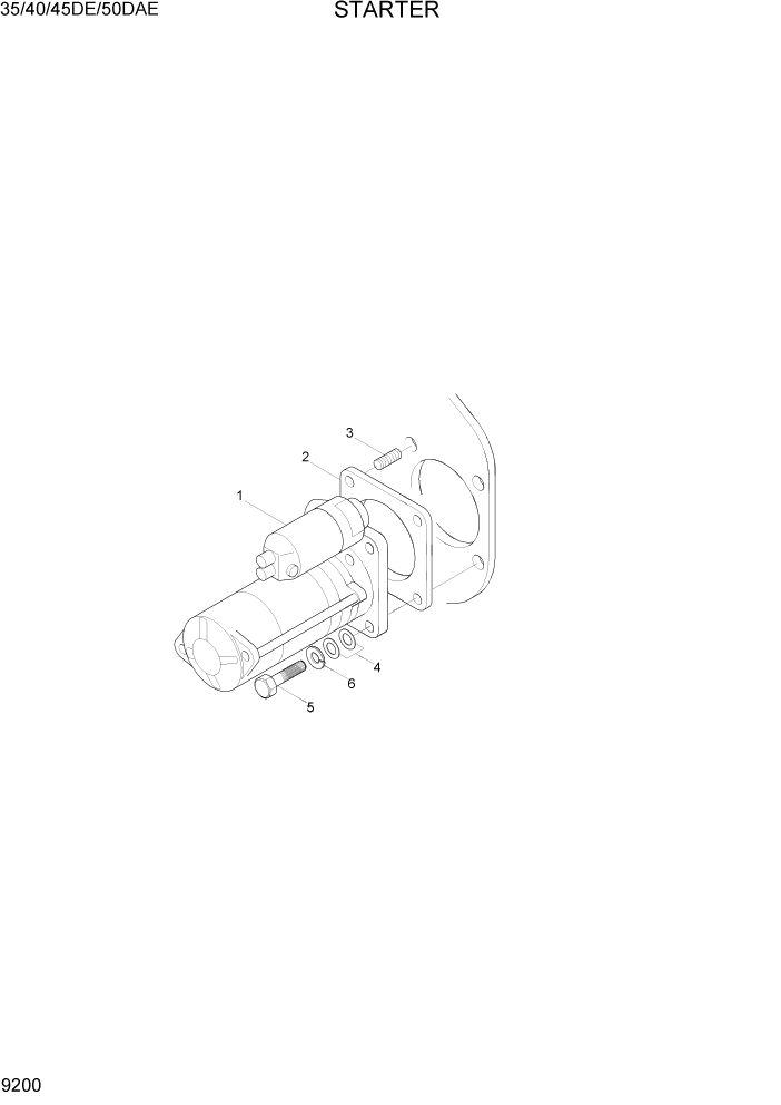 Схема запчастей Hyundai 35DE/40DE/45DE-7/50D-7AE - PAGE 9200 STARTER ДВИГАТЕЛЬ БАЗА