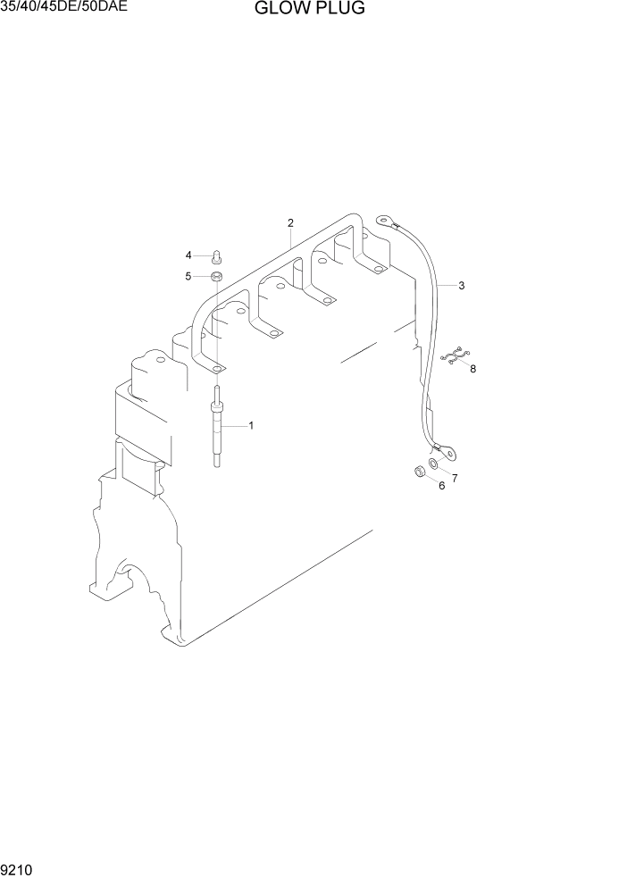 Схема запчастей Hyundai 35DE/40DE/45DE-7/50D-7AE - PAGE 9210 GLOW PLUG ДВИГАТЕЛЬ БАЗА