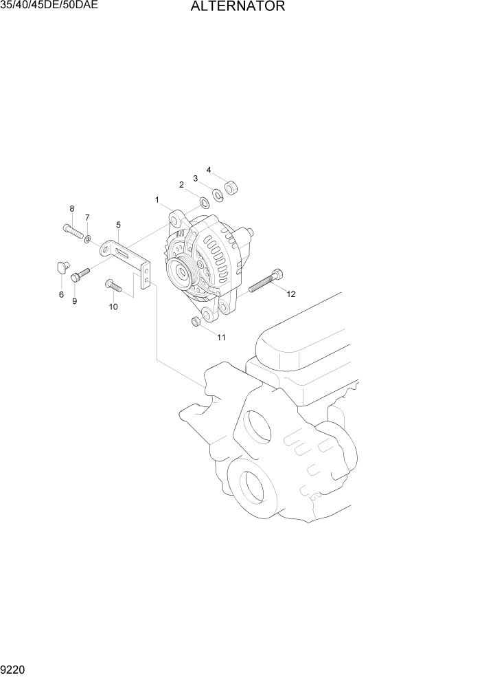 Схема запчастей Hyundai 35DE/40DE/45DE-7/50D-7AE - PAGE 9220 ALTERNATOR ДВИГАТЕЛЬ БАЗА