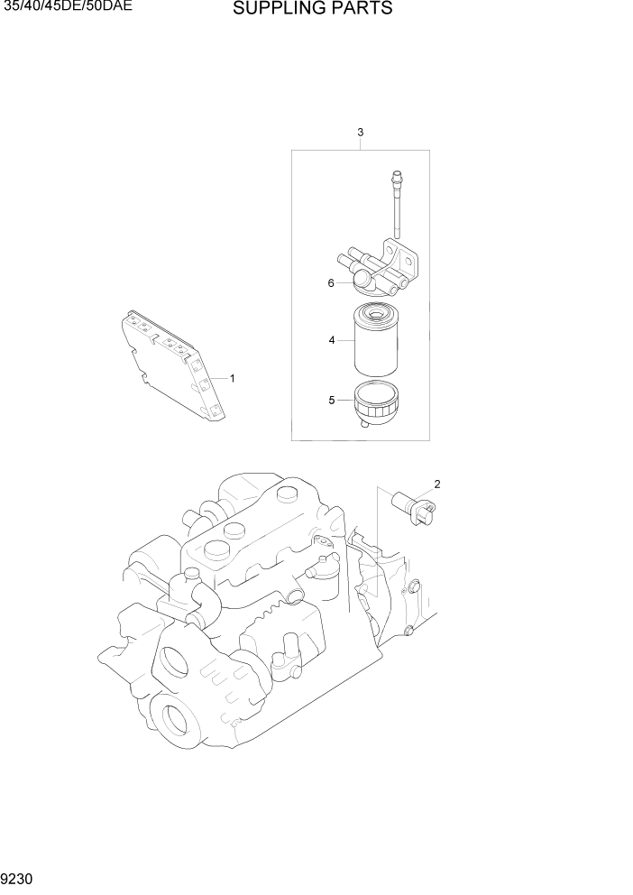 Схема запчастей Hyundai 35DE/40DE/45DE-7/50D-7AE - PAGE 9230 SUPPLING PARTS ДВИГАТЕЛЬ БАЗА