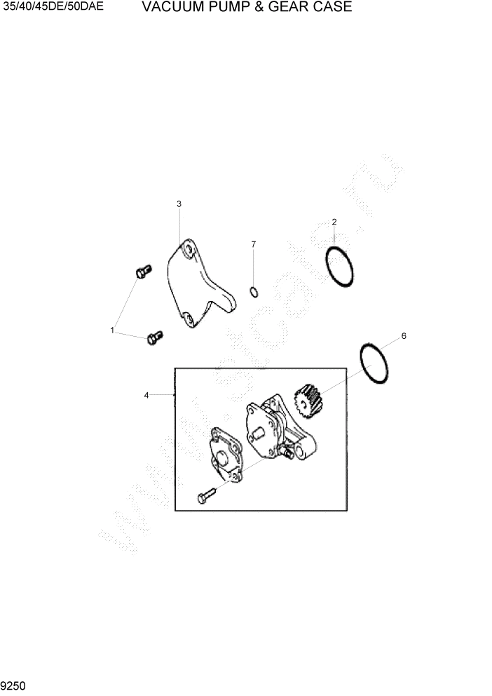 Схема запчастей Hyundai 35DE/40DE/45DE-7/50D-7AE - PAGE 9250 VACUUM PUMP & GEAR CASE ДВИГАТЕЛЬ БАЗА