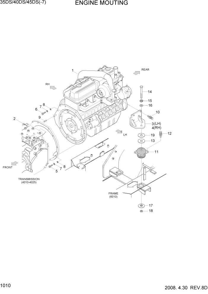 Схема запчастей Hyundai 35/40/45DS-7 - PAGE 1010 ENGINE MOUNTING СИСТЕМА ДВИГАТЕЛЯ