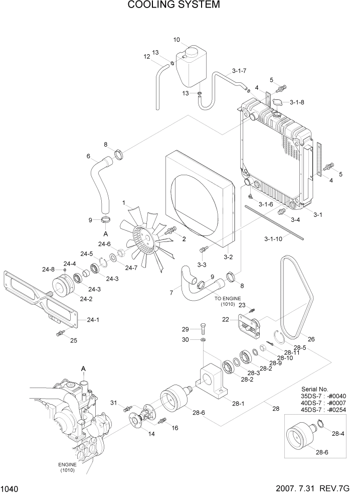 Схема запчастей Hyundai 35/40/45DS-7 - PAGE 1040 COOLING SYSTEM СИСТЕМА ДВИГАТЕЛЯ