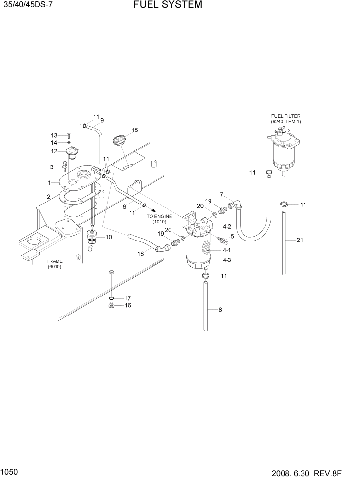 Схема запчастей Hyundai 35/40/45DS-7 - PAGE 1050 FUEL SYSTEM СИСТЕМА ДВИГАТЕЛЯ