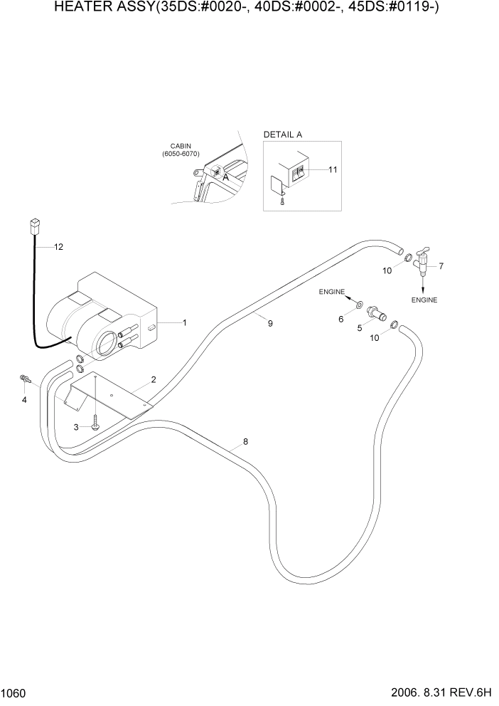 Схема запчастей Hyundai 35/40/45DS-7 - PAGE 1060 HEATER ASSY СИСТЕМА ДВИГАТЕЛЯ