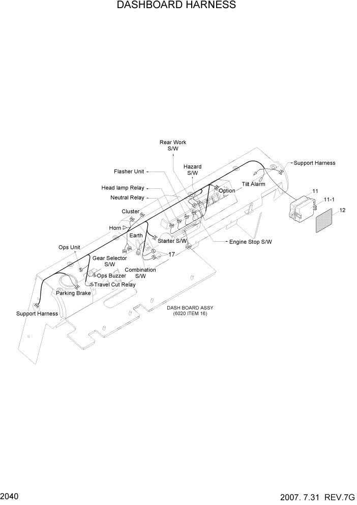 Схема запчастей Hyundai 35/40/45DS-7 - PAGE 2040 DASHBOARD HARNESS ЭЛЕКТРИЧЕСКАЯ СИСТЕМА