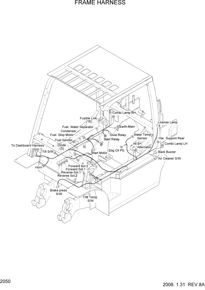 Схема запчастей Hyundai 35/40/45DS-7 - PAGE 2050 FRAME HARNESS ЭЛЕКТРИЧЕСКАЯ СИСТЕМА