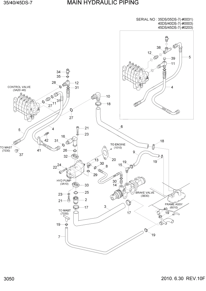 Схема запчастей Hyundai 35/40/45DS-7 - PAGE 3050 MAIN HYDRAULIC PIPING ГИДРАВЛИЧЕСКАЯ СИСТЕМА