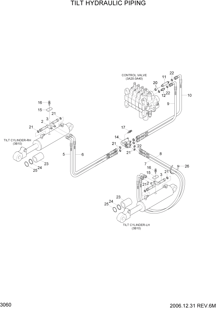 Схема запчастей Hyundai 35/40/45DS-7 - PAGE 3060 TILT HYDRAULIC PIPING ГИДРАВЛИЧЕСКАЯ СИСТЕМА