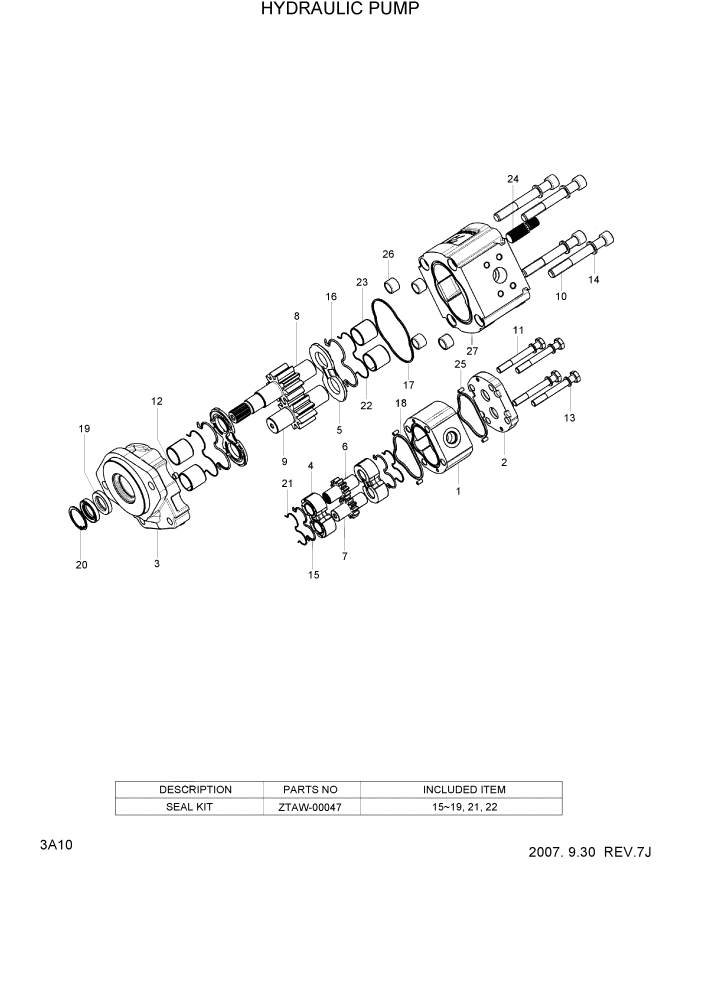 Схема запчастей Hyundai 35/40/45DS-7 - PAGE 3A10 HYDRAULIC PUMP ГИДРАВЛИЧЕСКАЯ СИСТЕМА