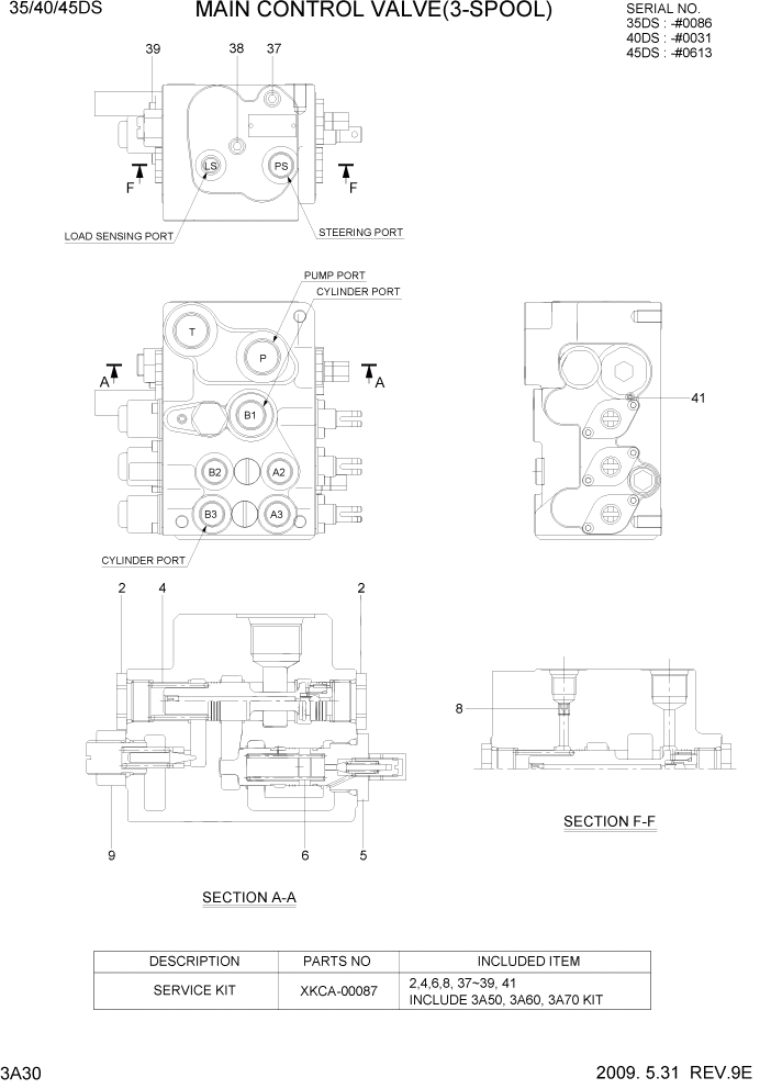 Схема запчастей Hyundai 35/40/45DS-7 - PAGE 3A30 MAIN CONTROL VALVE(3-SPOOL) ГИДРАВЛИЧЕСКАЯ СИСТЕМА