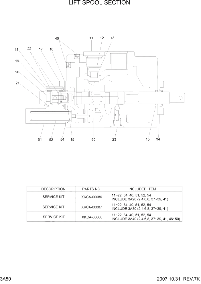 Схема запчастей Hyundai 35/40/45DS-7 - PAGE 3A50 LIFT SPOOL SECTION ГИДРАВЛИЧЕСКАЯ СИСТЕМА