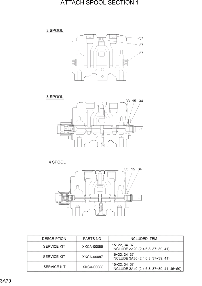 Схема запчастей Hyundai 35/40/45DS-7 - PAGE 3A70 ATTACH SPOOL SECTION 1 ГИДРАВЛИЧЕСКАЯ СИСТЕМА