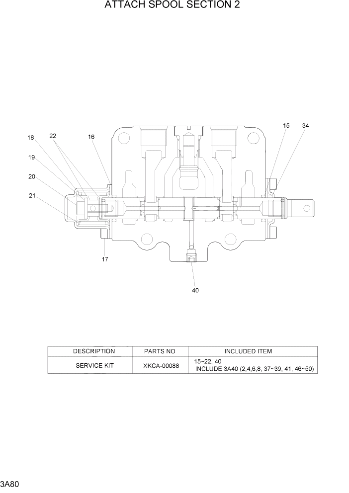 Схема запчастей Hyundai 35/40/45DS-7 - PAGE 3A80 ATTACH SPOOL SECTION 2 ГИДРАВЛИЧЕСКАЯ СИСТЕМА