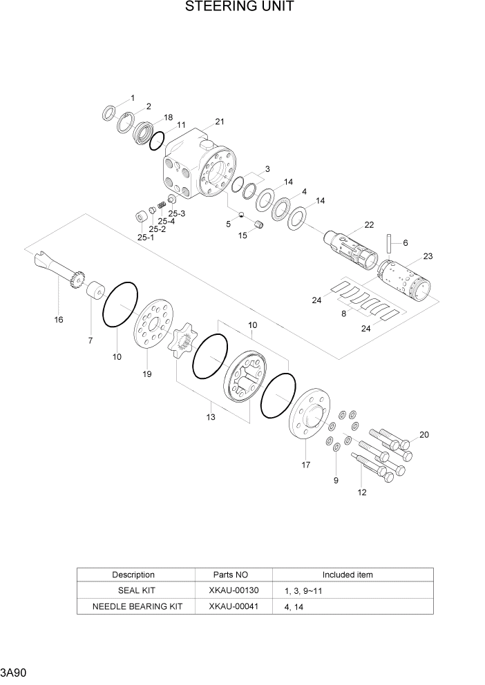 Схема запчастей Hyundai 35/40/45DS-7 - PAGE 3A90 STEERING UNIT ГИДРАВЛИЧЕСКАЯ СИСТЕМА