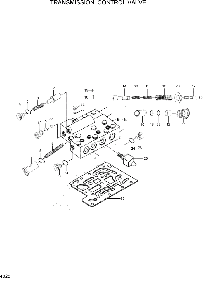 Схема запчастей Hyundai 35/40/45DS-7 - PAGE 4025 TRANSMISSION CONTROL VALVE СИЛОВАЯ СИСТЕМА