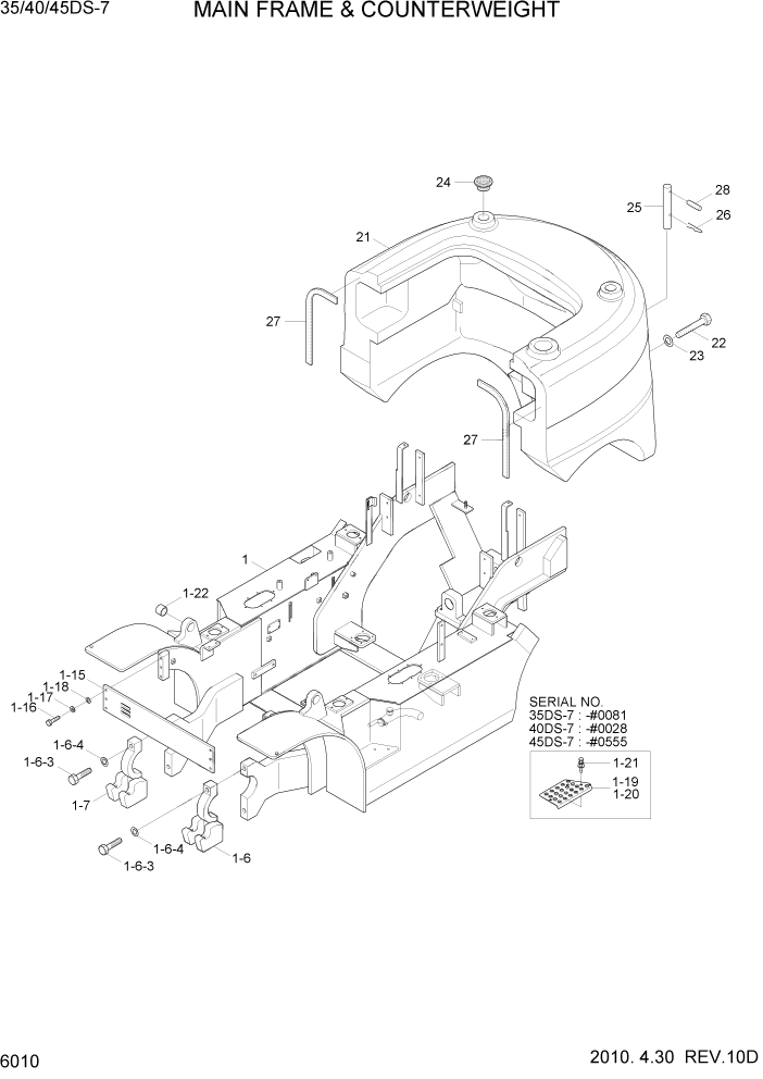 Схема запчастей Hyundai 35/40/45DS-7 - PAGE 6010 MAIN FRAME & COUNTERWEIGHT СТРУКТУРА