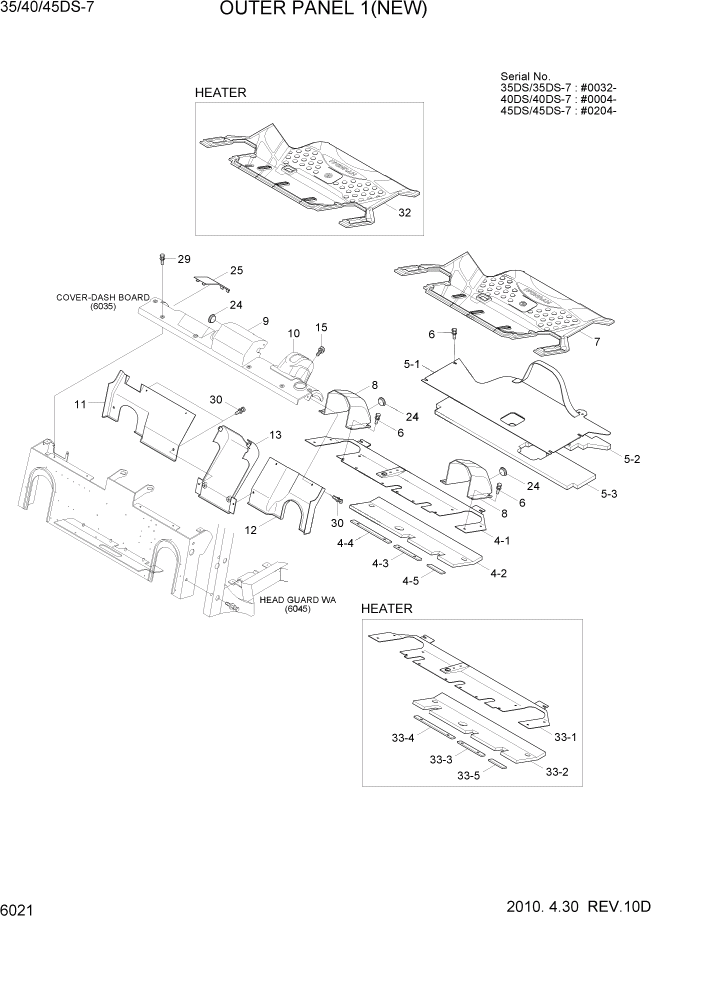 Схема запчастей Hyundai 35/40/45DS-7 - PAGE 6021 OUTER PANEL 1(NEW) СТРУКТУРА