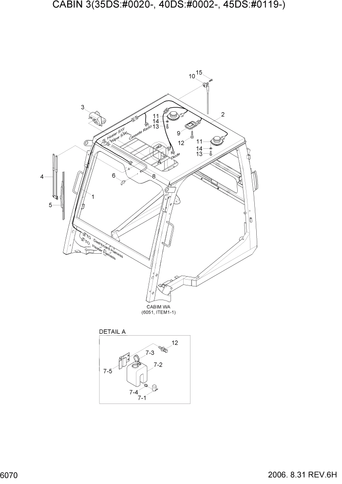 Схема запчастей Hyundai 35/40/45DS-7 - PAGE 6070 CABIN 3 СТРУКТУРА