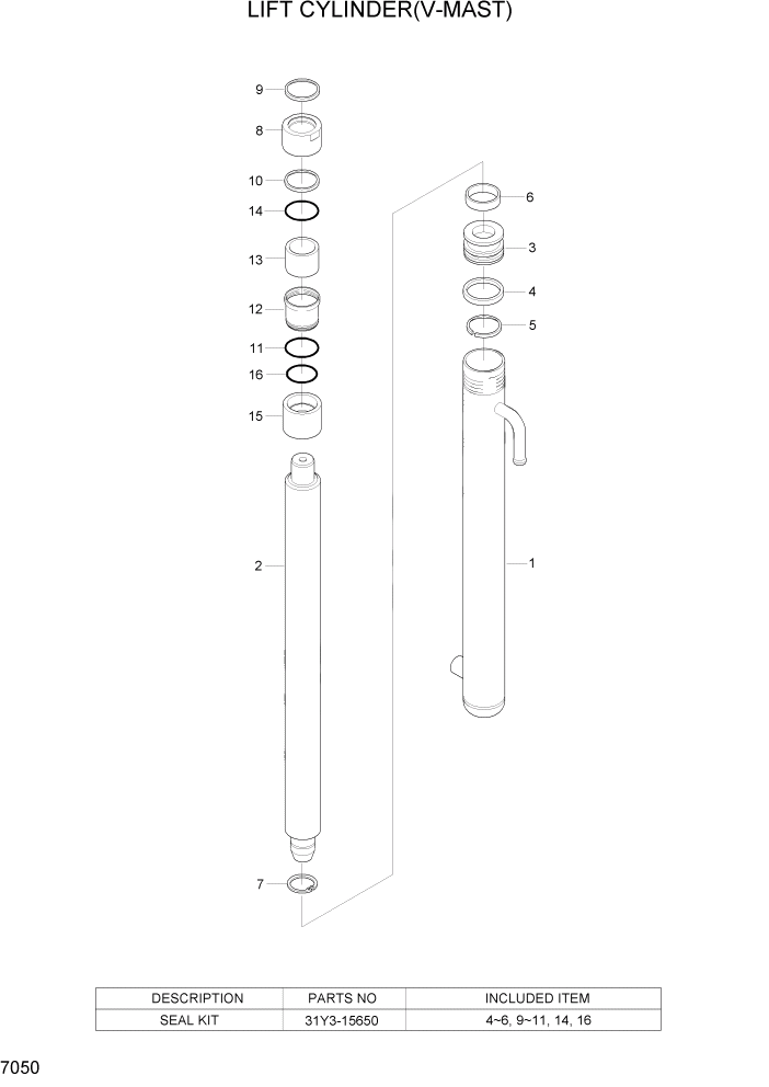 Схема запчастей Hyundai 35/40/45DS-7 - PAGE 7050 LIFT CYLINDER(V-MAST) РАБОЧЕЕ ОБОРУДОВАНИЕ